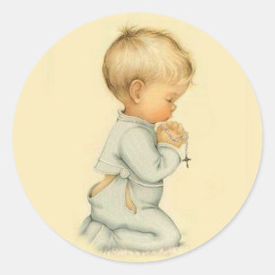 Vintage Little Boy Praying Rosary Classic Round Sticker