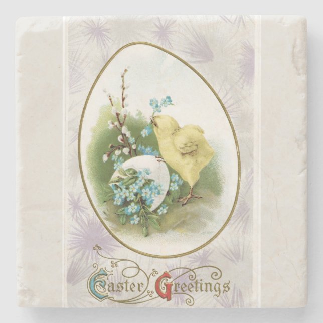 Vintage Little Chick and Egg Easter Stone Coaster (Front)