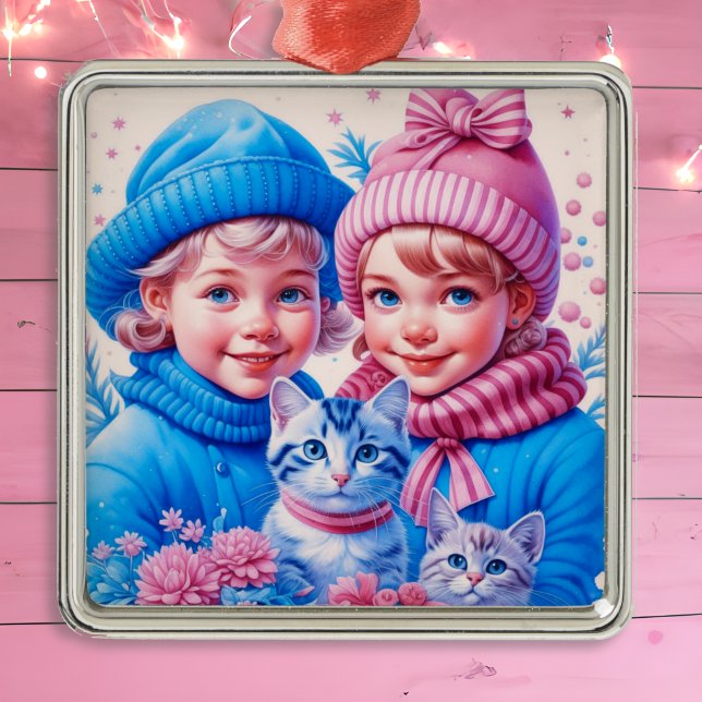 Vintage Little Children Christmas Personalized Metal Ornament (Creator Uploaded)