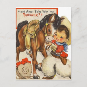 Vintage Little Cowboy & Cute Pony Valentine Card