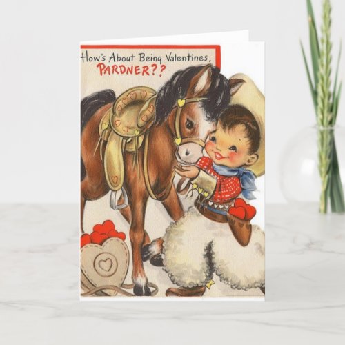 Vintage Little Cowboy  Cute Pony Valentine Card
