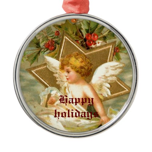 Vintage little cute Christmas angel and star Metal Ornament