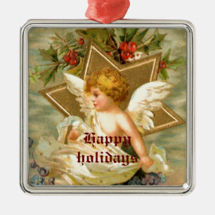 Vintage little cute Christmas angel and star Metal Ornament