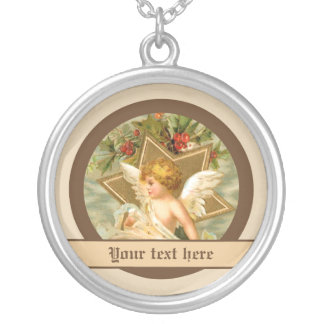 Vintage little cute Christmas angel and star Silver Plated Necklace
