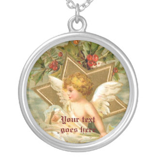 Vintage little cute Christmas angel and star Silver Plated Necklace