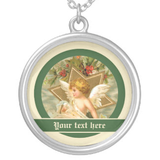 Vintage little cute Christmas angel and star Silver Plated Necklace