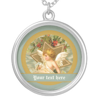 Vintage little cute Christmas angel and star Silver Plated Necklace