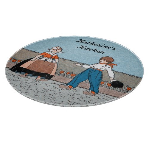 Vintage Little Dutch Girl Boy Traditional Dress Cutting Board