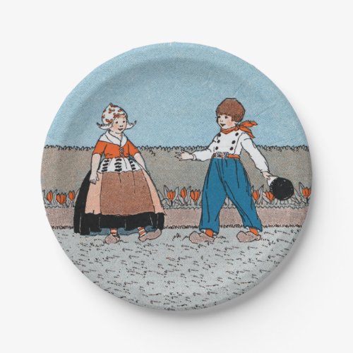 Vintage Little Dutch Girl Boy Traditional Dress Paper Plates