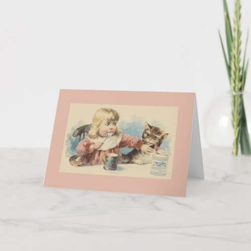 Vintage Little Girl and Cat Note Card