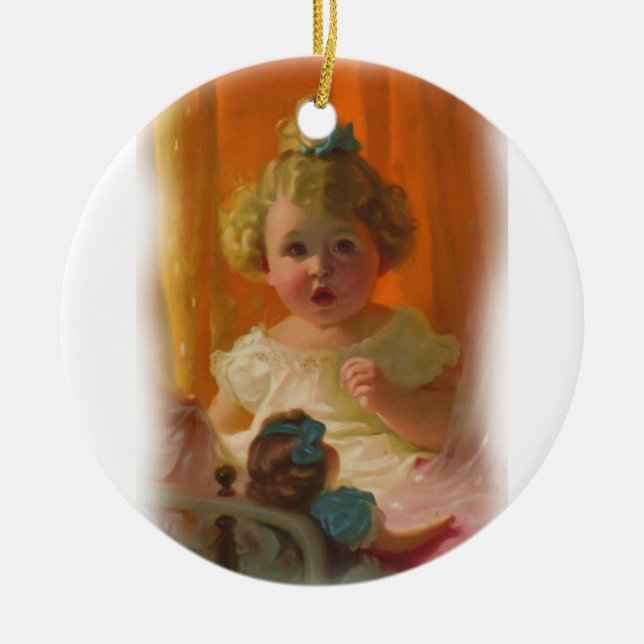 Vintage Little Girl and Doll Ornament (Front)