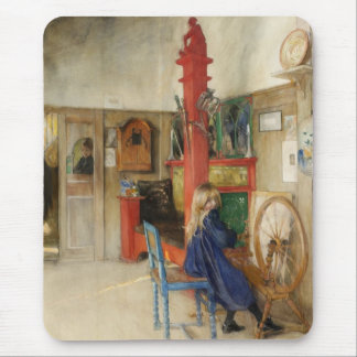 Vintage Little Girl at Spinning Wheel Mouse Pad