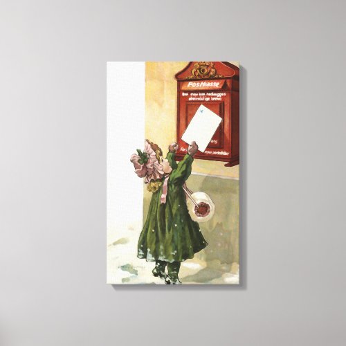 Vintage Little Girl at the mailbox Canvas Print