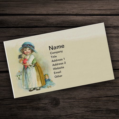 Vintage Little Girl Chubby Cheeks Hat Dolls Business Card