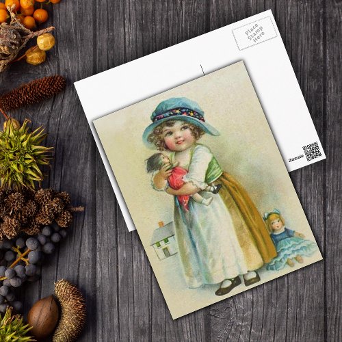 Vintage Little Girl Chubby Cheeks Hat Dolls Postcard