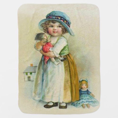 Vintage Little Girl Chubby Cheeks Hat Dolls Swaddle Blanket