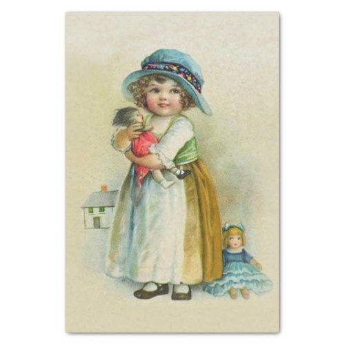 Vintage Little Girl Chubby Cheeks Hat Dolls Tissue Paper