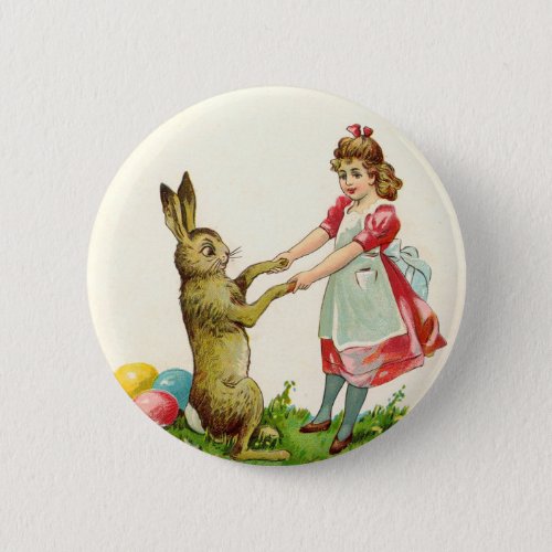 Vintage Little Girl Dance with Bunny Easter Egg Button