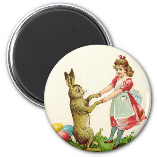 Vintage Little Girl Dance with Bunny Easter Egg Magnet