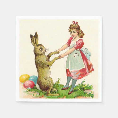 Vintage Little Girl Dance with Bunny Easter Egg Napkins