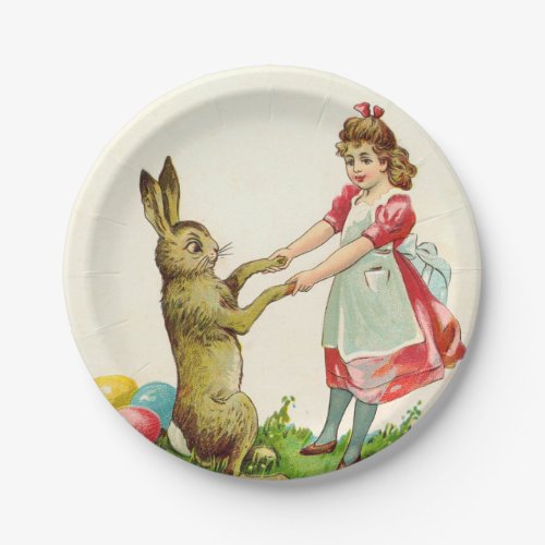 Vintage Little Girl Dance with Bunny Easter Egg Paper Plates
