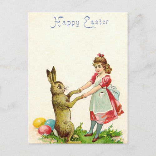 Vintage Little Girl Dance with Bunny Easter Egg Postcard