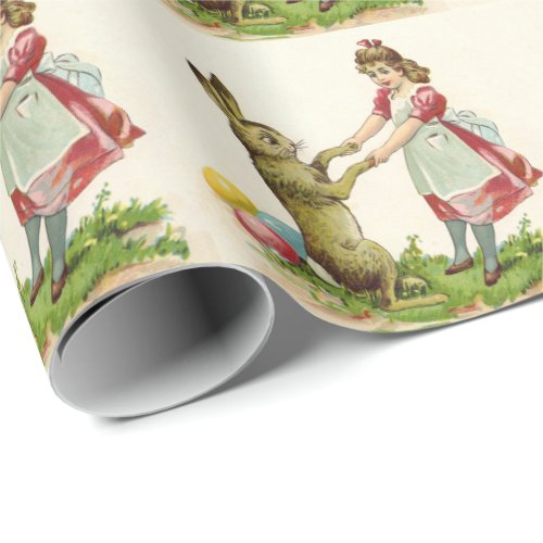 Vintage Little Girl Dance with Bunny Easter Egg Wrapping Paper