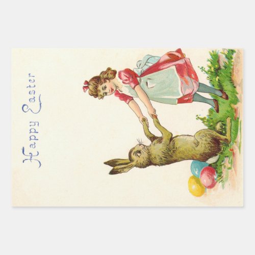Vintage Little Girl Dance with Bunny Easter Egg Wrapping Paper Sheets