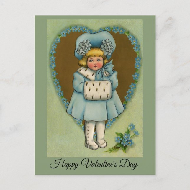 Vintage Little Girl in Blue Valentine  Postcard (Front)
