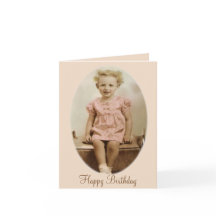 Vintage little girl in pink dress birthday card