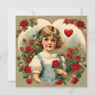 Vintage little girl in the rose garden invitation