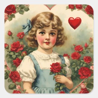 Vintage  little girl  in the rose  garden