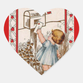 Vintage Little Girl Mailing Valentine Sticker
