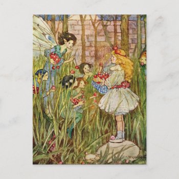 Vintage - Little Girl Meets Fairies  Postcard by AsTimeGoesBy at Zazzle