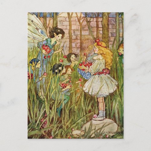 Vintage _ Little Girl Meets Fairies Postcard