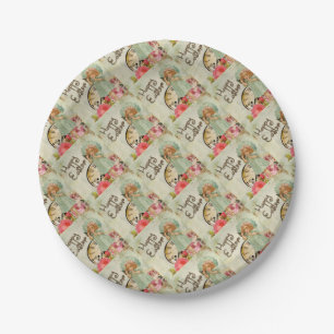 Vintage Little Girl on Phone Floral Happy Easter Paper Plates