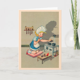 Vintage Little Girl Playing House Note Card
