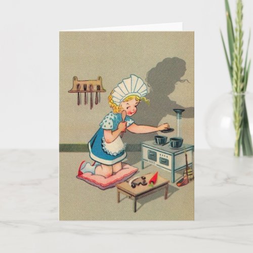 Vintage Little Girl Playing House Note Card