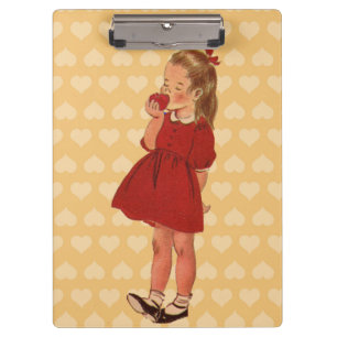 Vintage Little Girl Red Dress Apple Clipboard
