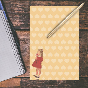 Vintage Little Girl Red Dress Apple Post-it Notes