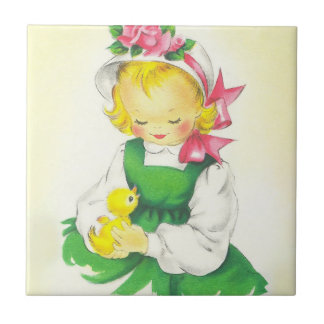 Vintage Little Girl Retro Cute Ceramic Tile