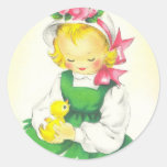 Vintage Little Girl Retro Cute Classic Round Sticker
