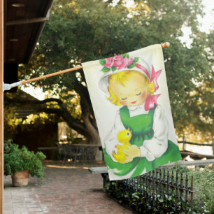 Vintage Little Girl Retro Cute House Flag