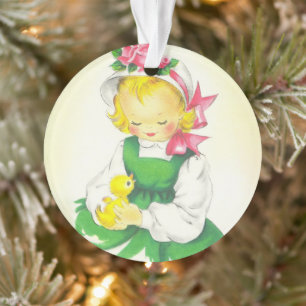 Vintage Little Girl Retro Cute Ornament