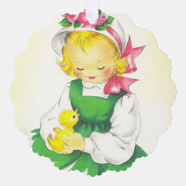 Vintage Little Girl Retro Cute Ornament Card (Front)