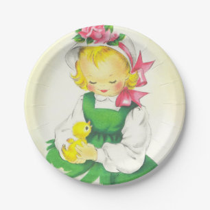 Vintage Little Girl Retro Cute Paper Plates