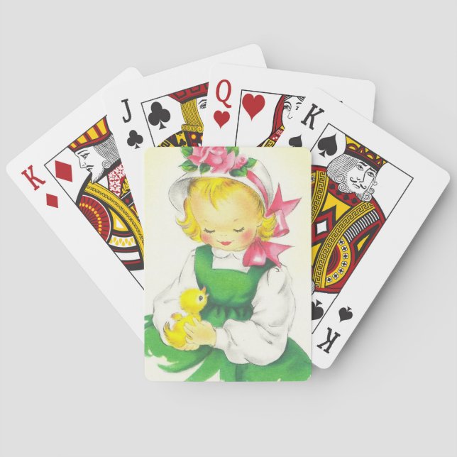 Vintage Little Girl Retro Cute Poker Cards (Back)