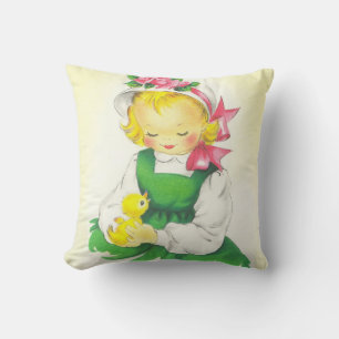 Vintage Little Girl Retro Cute Throw Pillow