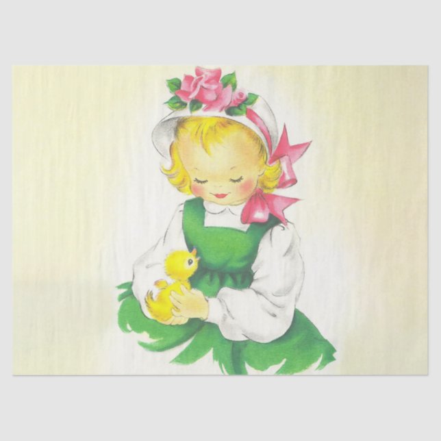 Vintage Little Girl Retro Cute Tissue Paper (Front)