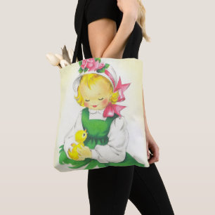 Vintage Little Girl Retro Cute Tote Bag